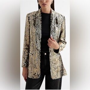 NWT Express Open front sequin boyfriendend blazer, size Small, metallic bronze
